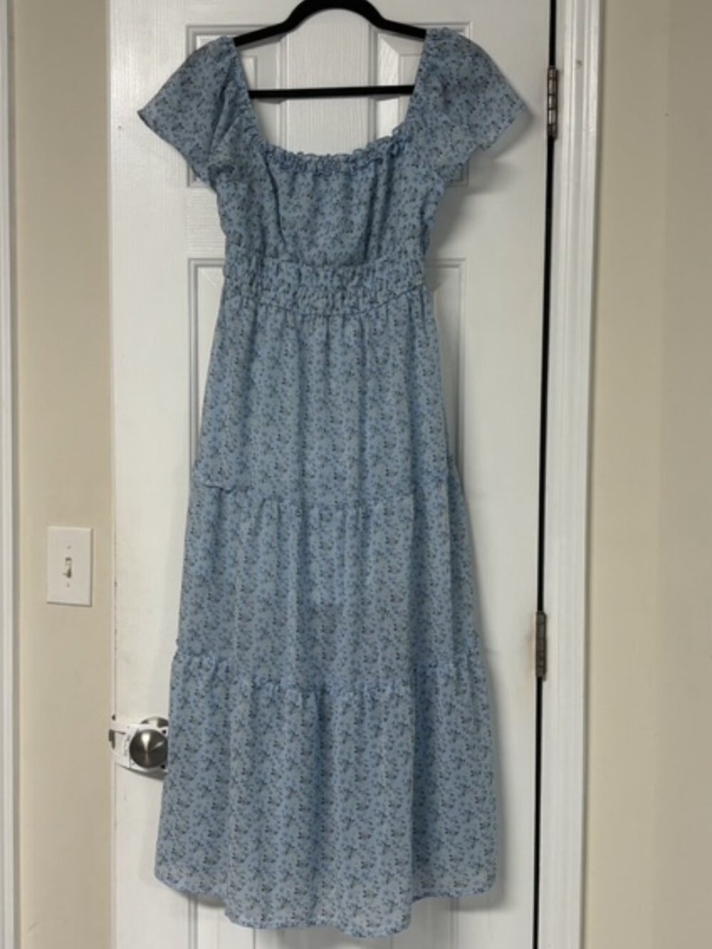 Love Wish Boho Floral Smocked Square Neck Tiered Maxi Dress Size L